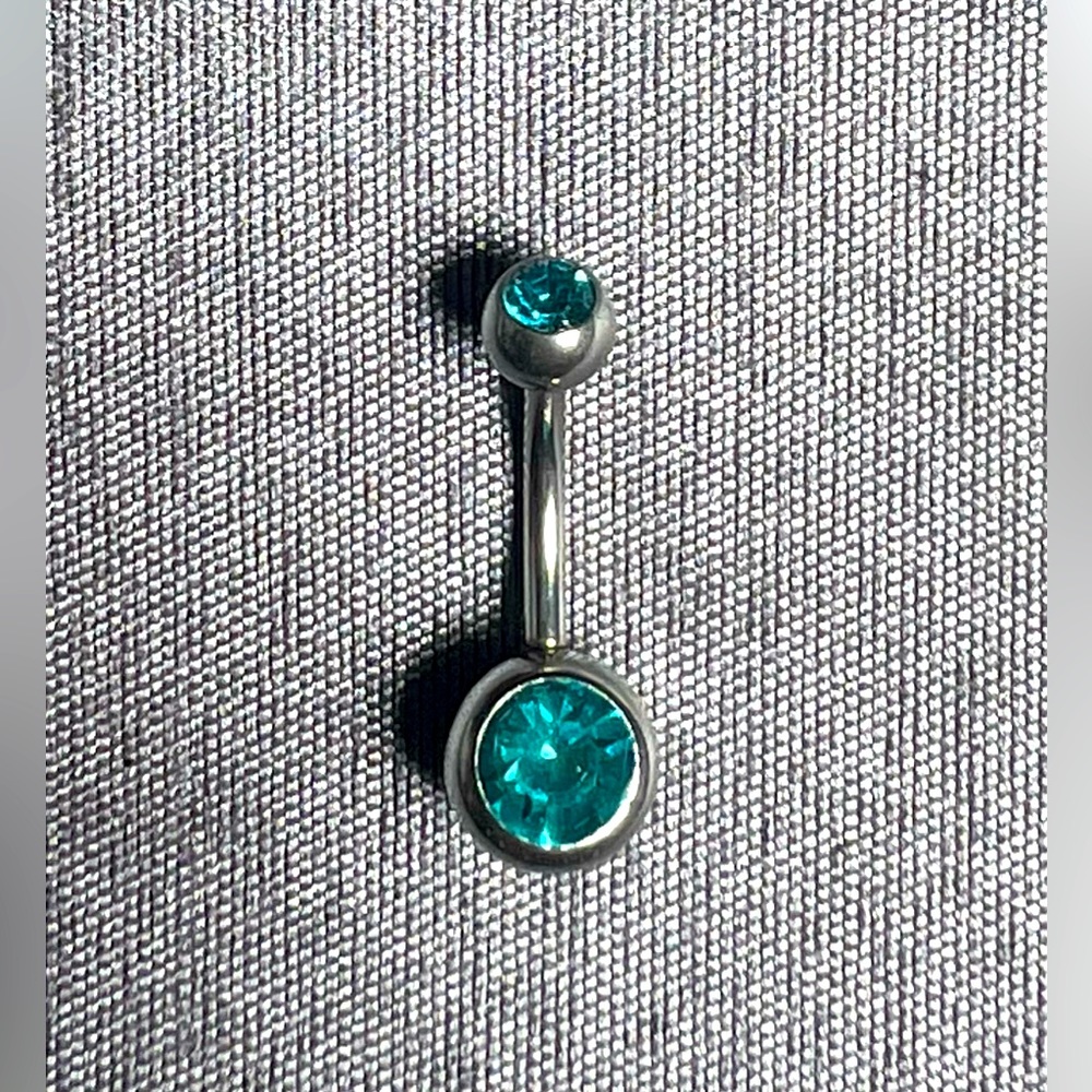 Teal CZ 14G Belly Button Ring